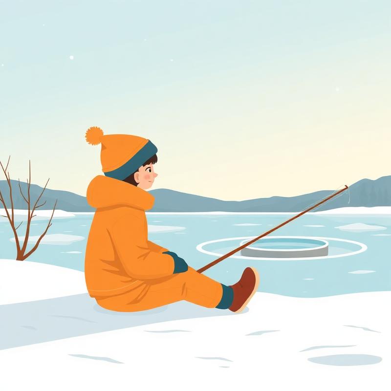 Pescador ilustrado en el hielo